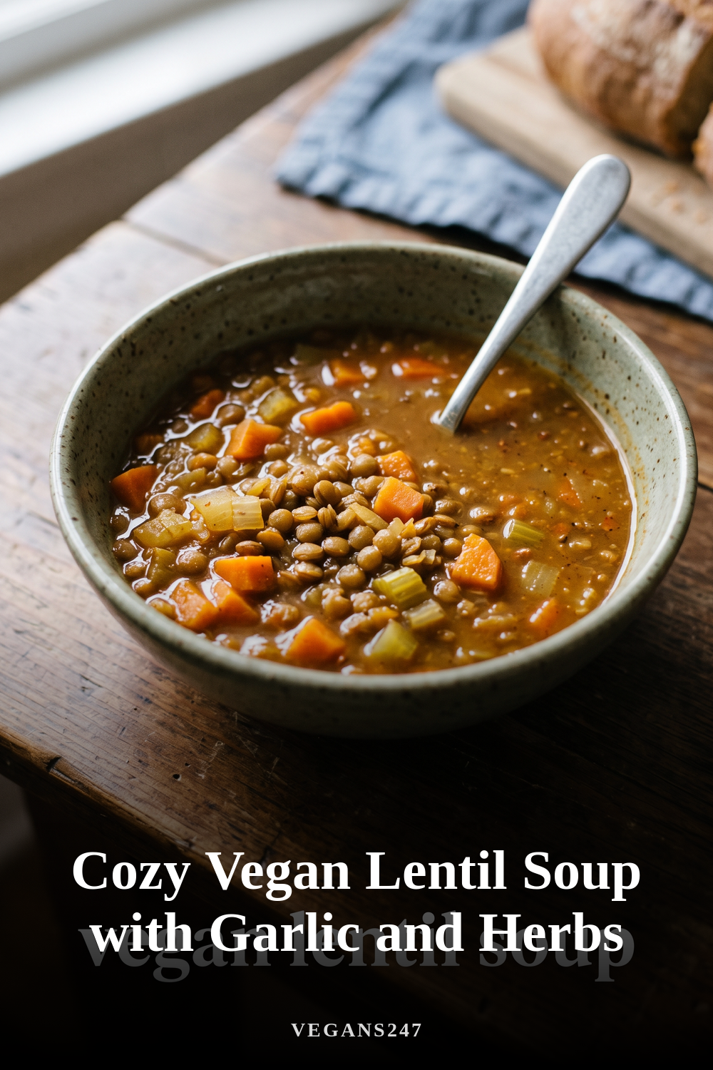 Cozy Vegan Lentil Soup with Garlic and Herbs