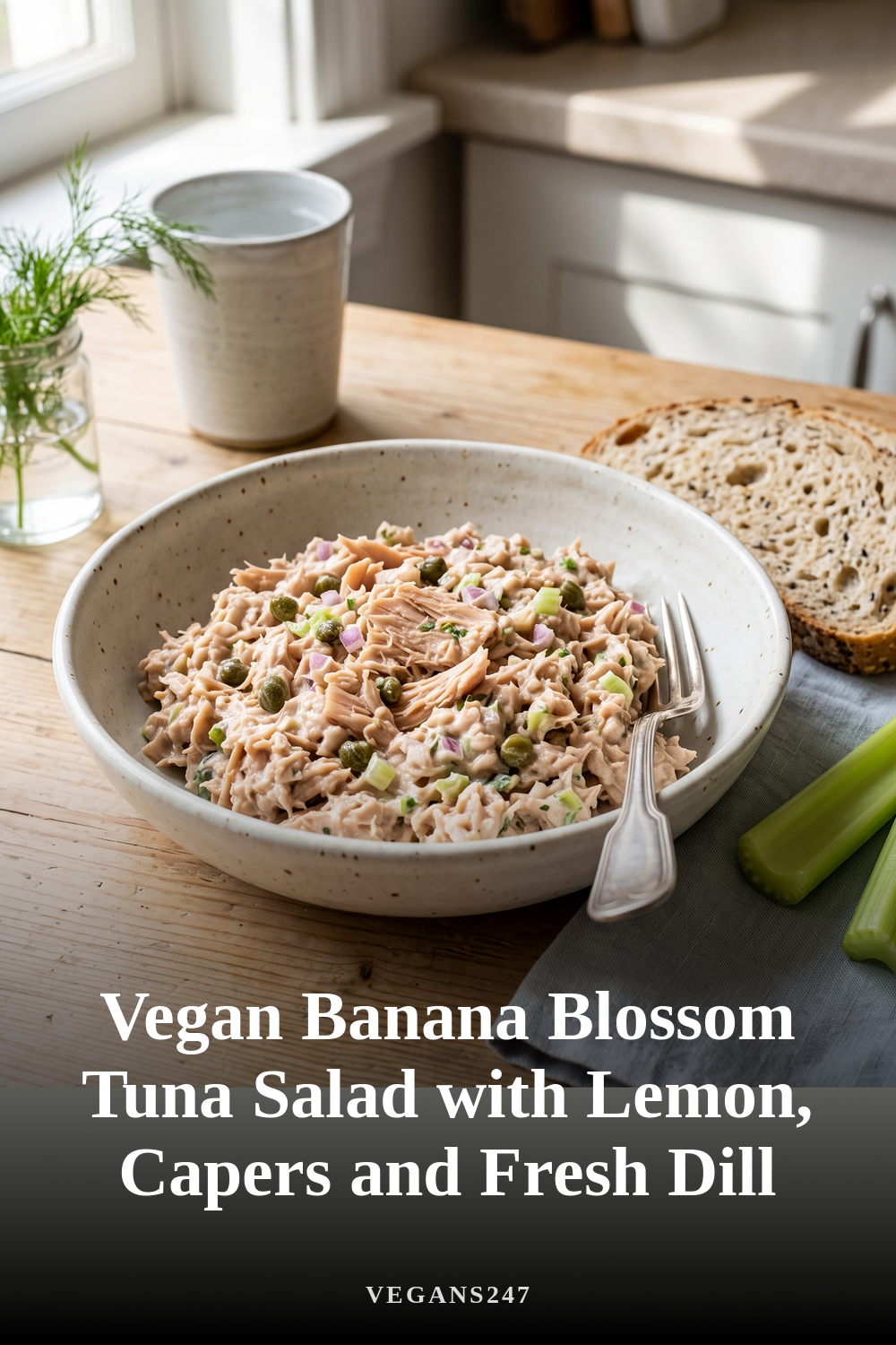 Vegan Banana Blossom Tuna Salad with Lemon, Capers and Fresh Dill