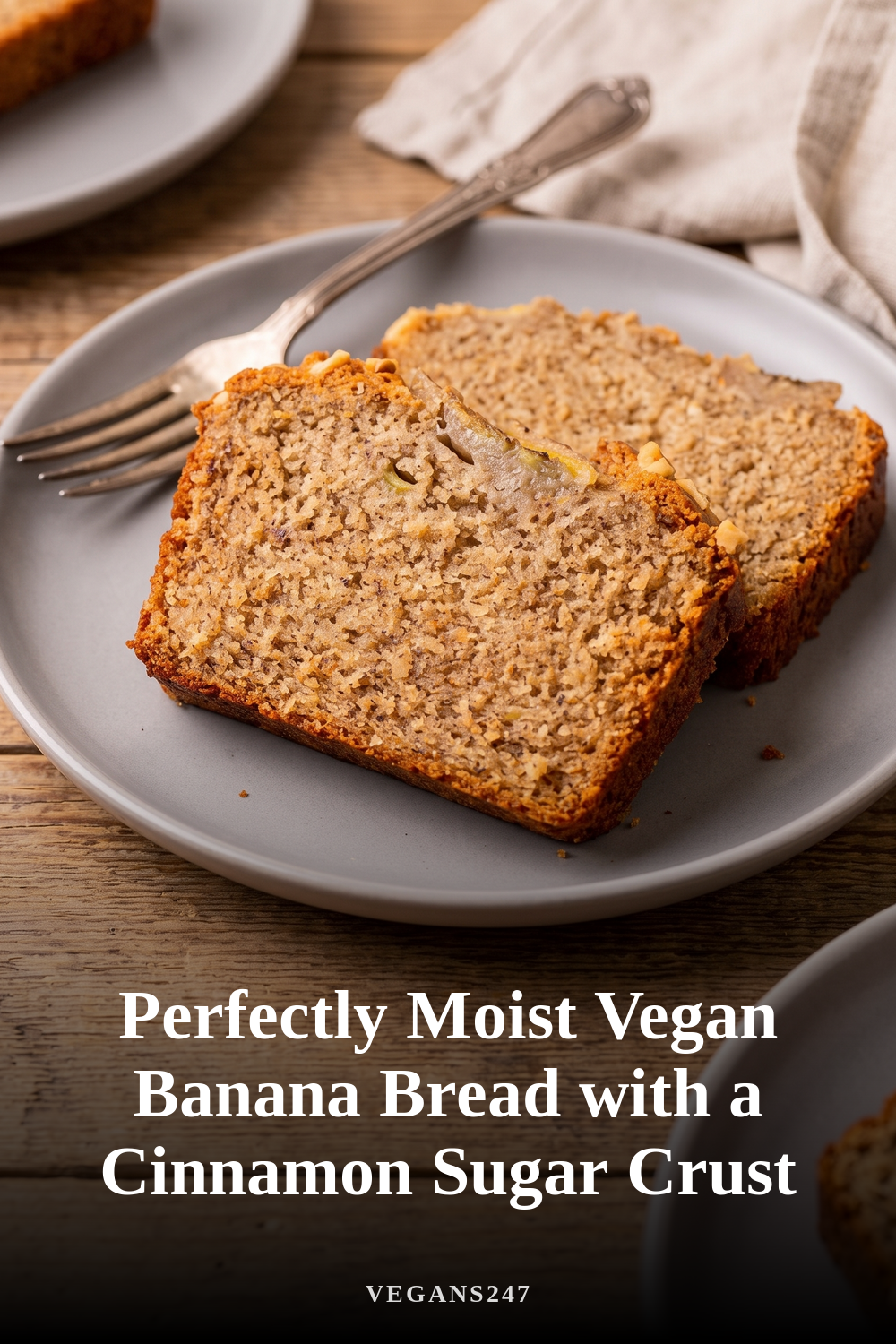 Perfectly Moist Vegan Banana Bread with a Cinnamon Sugar Crust