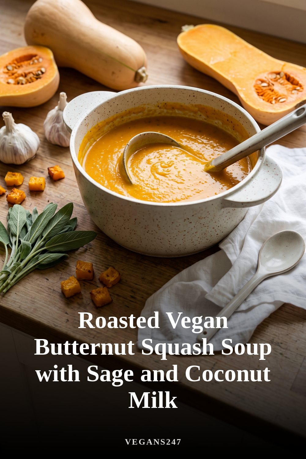 Roasted Vegan Butternut Squash Soup with Sage and Coconut Milk