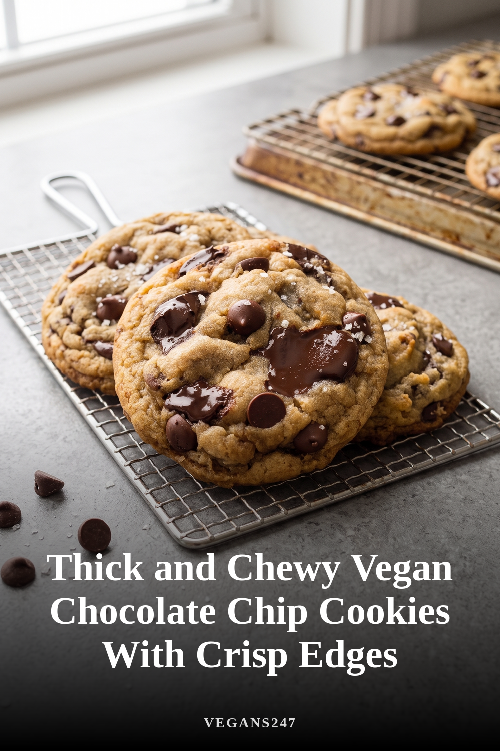 Thick and Chewy Vegan Chocolate Chip Cookies With Crisp Edges