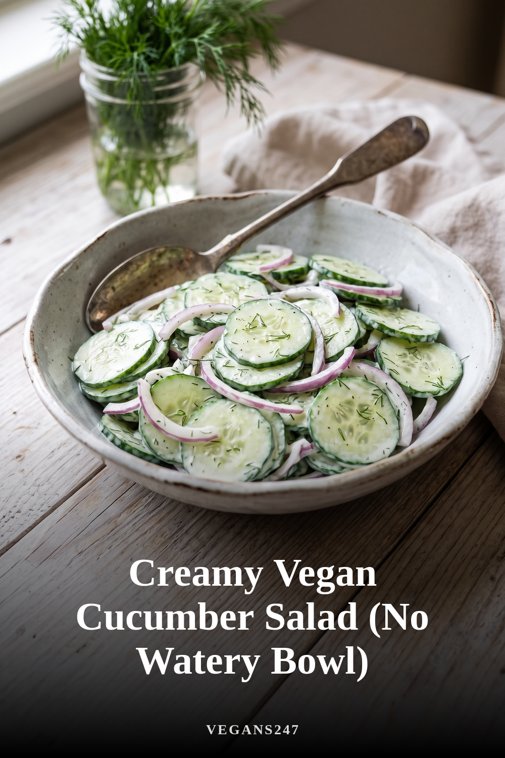 Creamy Vegan Cucumber Salad (No Watery Bowl)