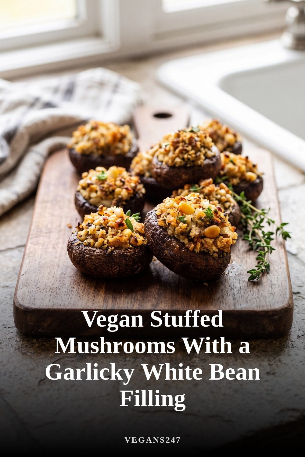 Vegan Stuffed Mushrooms With a Garlicky White Bean Filling