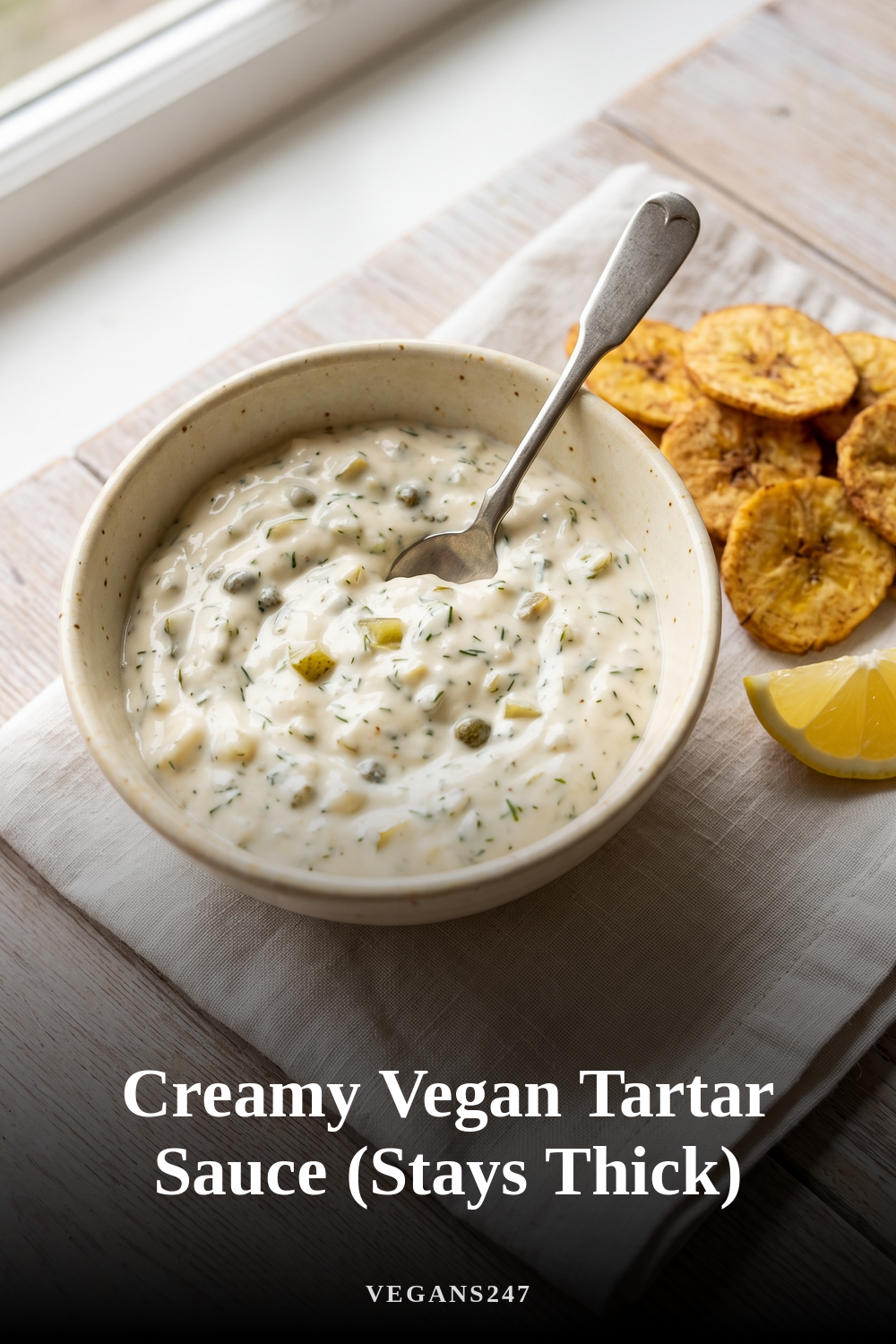 Creamy Vegan Tartar Sauce (Stays Thick)