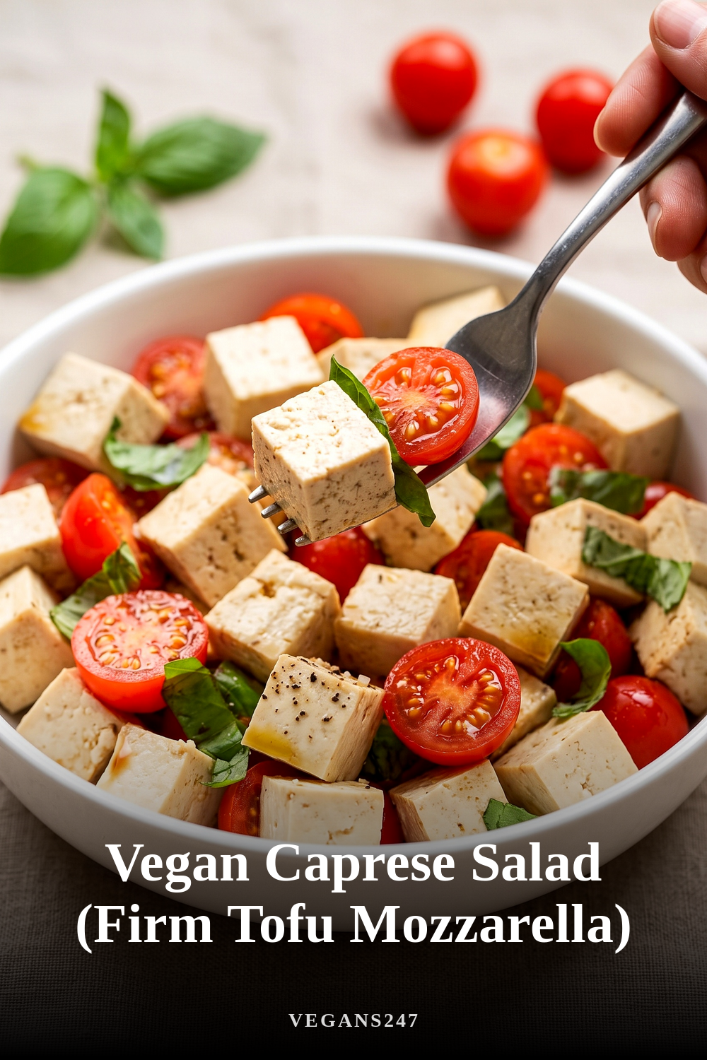 Vegan Caprese Salad (Firm Tofu Mozzarella)