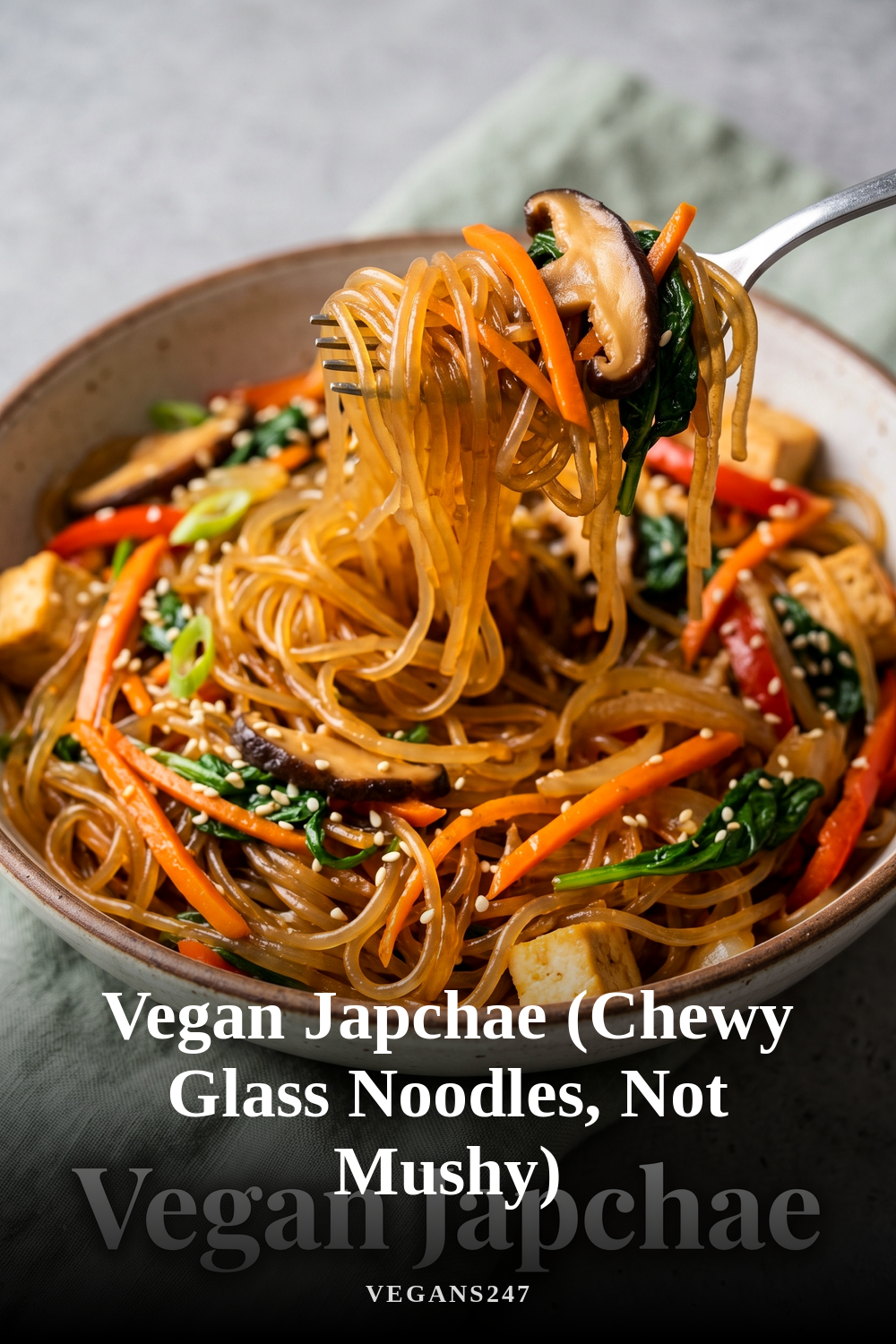 Vegan Japchae (Chewy Glass Noodles, Not Mushy)